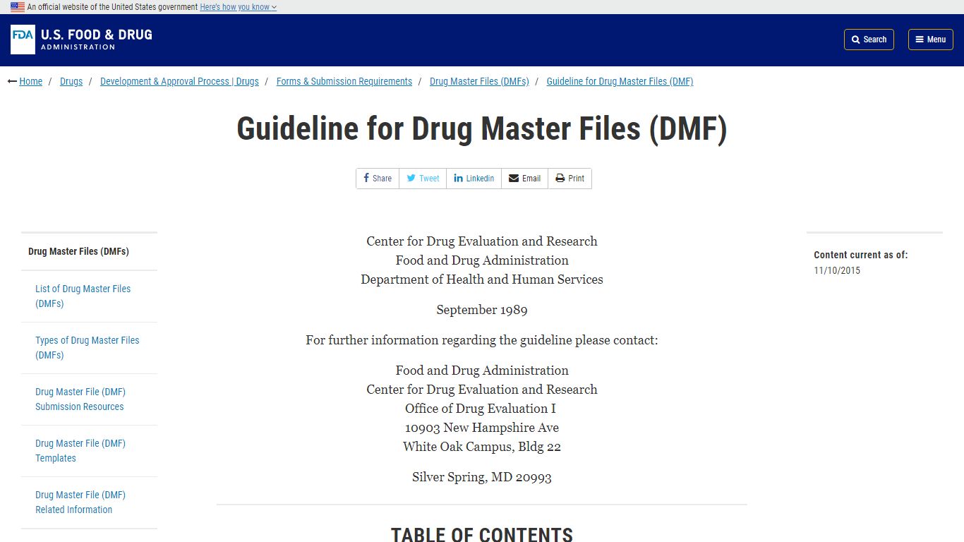 Guideline for Drug Master Files (DMF) | FDA
